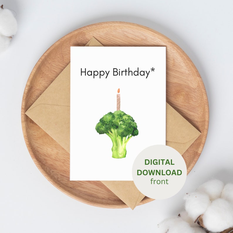Happy Birthday Card, Digital Download, Printable Funny Cake Broccoli