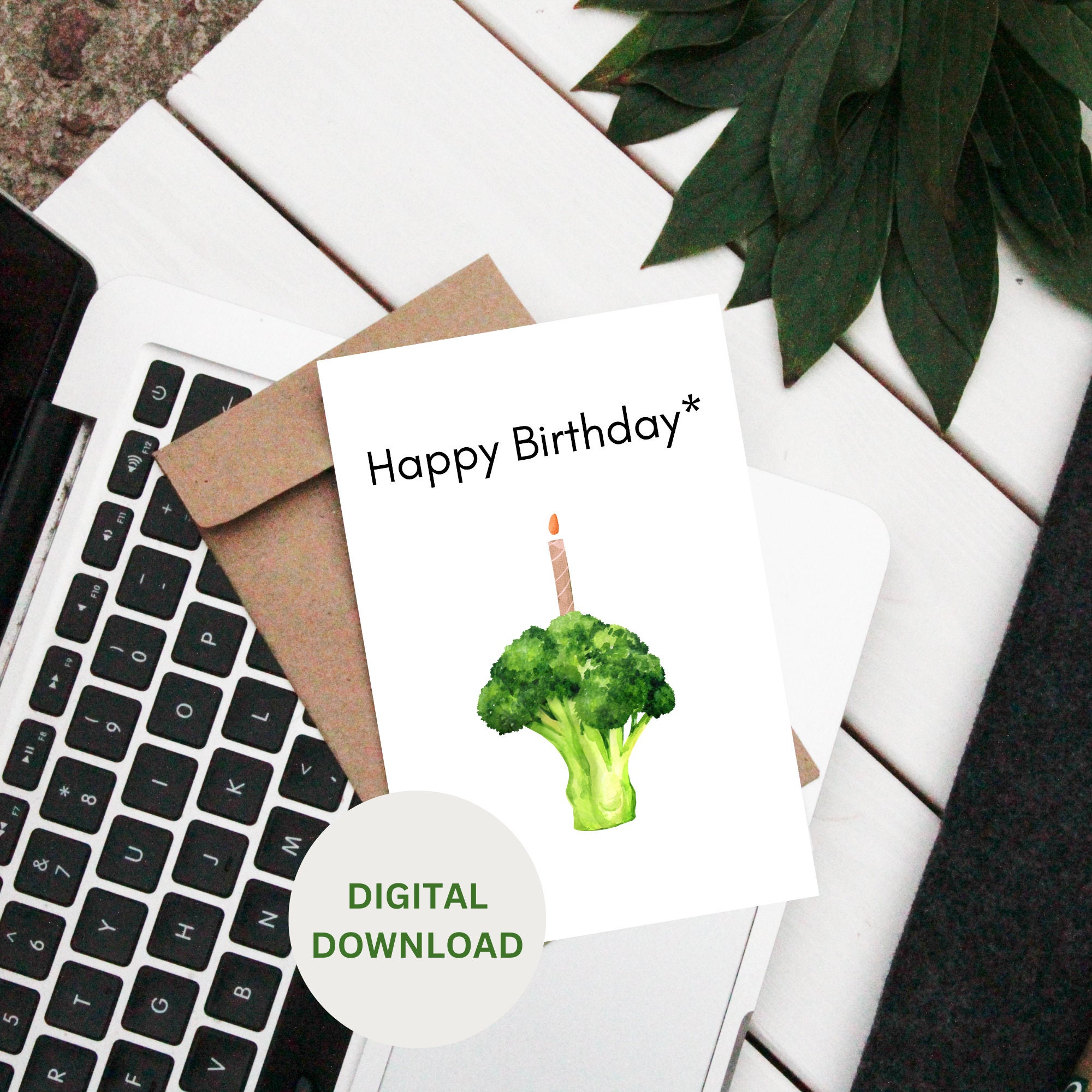 Happy Birthday Card, Digital Download, Printable Funny Cake Broccoli