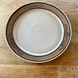 Large Round Serving Platter Handmade Studio Pottery Stamped by Maker