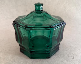 Vintage Indiana Glass Emerald Green Lidded Container