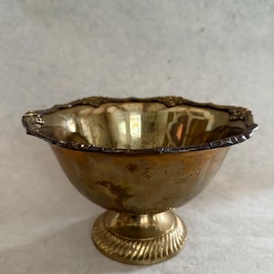 Vintage Solid Brass Pedestal Bowl with Floral Details