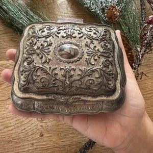 Vintage Silver & Blue Velvet Lined Trinket Box
