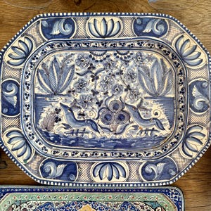 Vintage Portugal Blue and White Handpainted Pottery Tray Estrella de Conimbriga SEC XVII