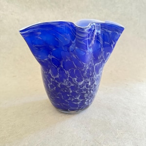 Vintage Cobalt Blue Murano Style Handblown Glass Vase