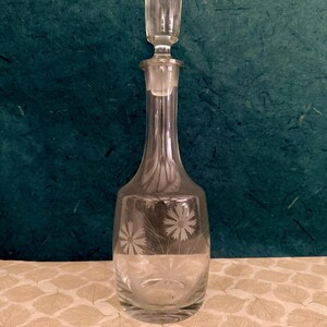 Vintage Wine Decanter with Stopper and Etched Floral Details