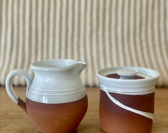 Shanagarry Pottery by Stephen Pearce Sugar and Creamer Set in White and Terracotta