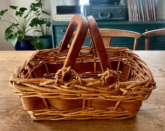 Vintage Wood and Wicker Harvest Basket