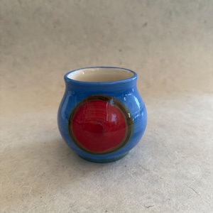 Hand Painted Studio Pottery Vase Blue and Red