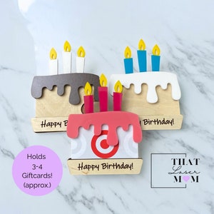 Personalized Birthday Gift Card Holder, Multiple Gift Card Holder Box, Money holder, Birthday Cake Shaped, Custom Gift Idea, Acrylic, Wood