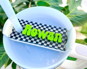 Personalized Checkered Stanley Topper: Custom Tumbler Name Plate