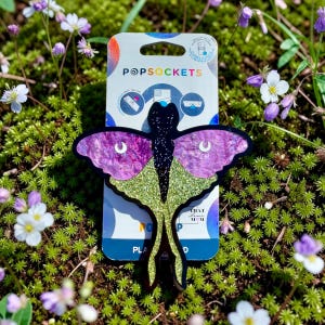 Moth Adhesive PopSocket: Acrylic Kindle Grip/Phone Holder, Kobo, eReader, Phone, Tablet
