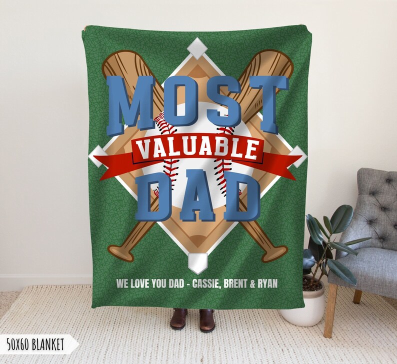 Personalized Father's Day Most Valuable Dad Baseball Blanket, MVP Dad ...