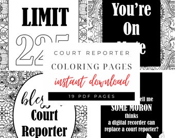 Court Reporter Coloring Pages for Stenographer Gift Court Reporting Student Adult Coloring Book for Voice Writer Printable Coloring Sheets