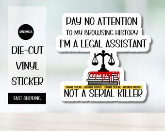Funny Legal Assistant Sticker: Crime Scene Vinyl Decal