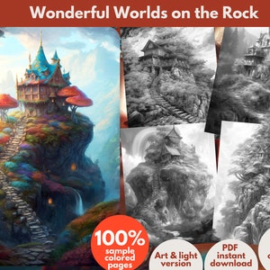 Wonderful Worlds on the Rock Coloring Book Printable coloring page for Adult Coloring Book Digital download grayscale coloring page