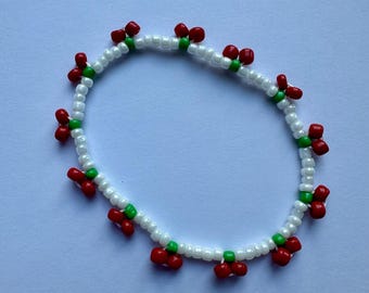 Cherry Seed Bead Bracelet | Dainty Cherry Bracelet | Cherry
