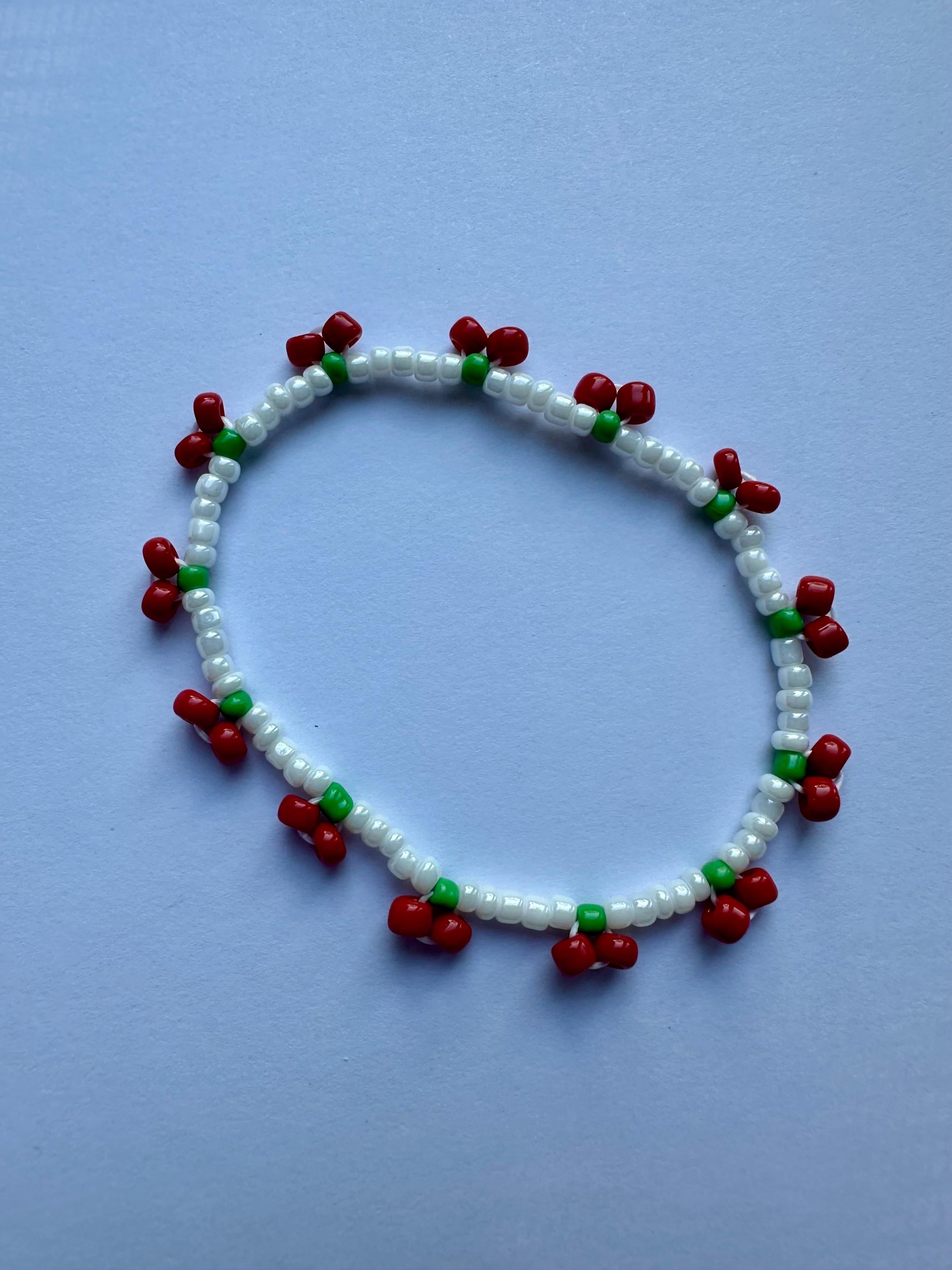 Cherry Seed Bead Bracelet | Dainty Cherry Bracelet | Cherry