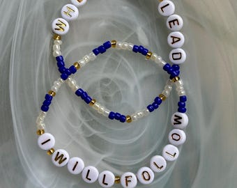 Seed Bead Bracelet Set: Where You Lead, I Will Follow, Mother Daughter BFF Jewelry