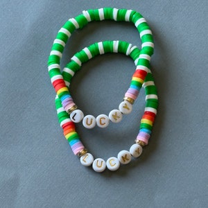 Lucky Rainbow Clay Bead Bracelet | St. Patrick&#39;s Day Beaded Bracelet