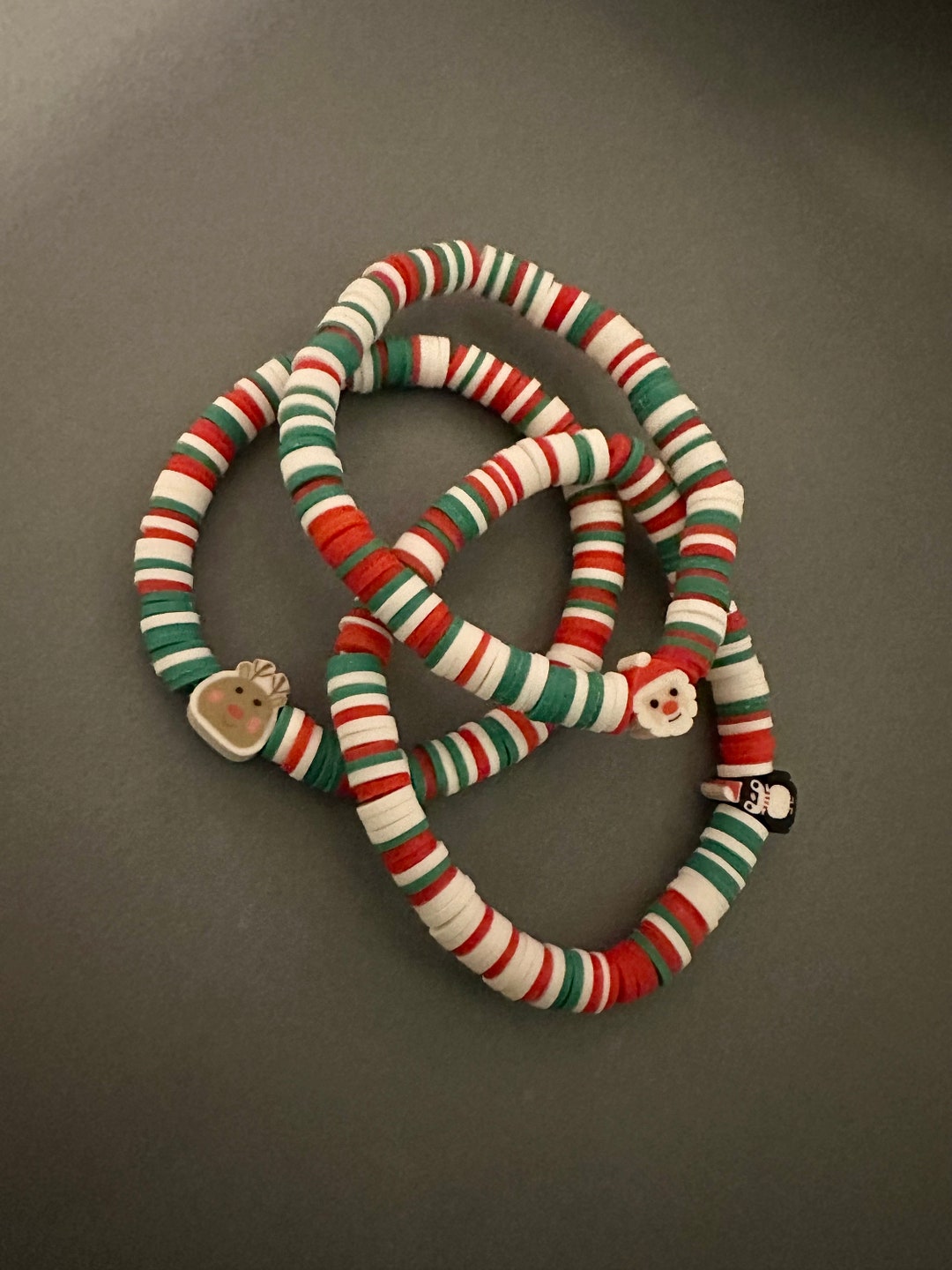 Christmas Clay Bead Bracelet Santa Bracelet Penguin Bracelet Reindeer