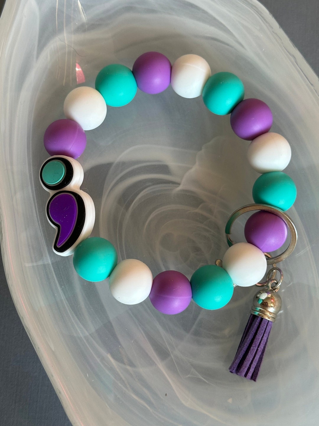 Mental Health Awareness Beaded Keychain Wristlet: Semicolon Charm - Etsy