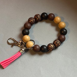 Leopard Sparkle Beaded Wristlet Keychain