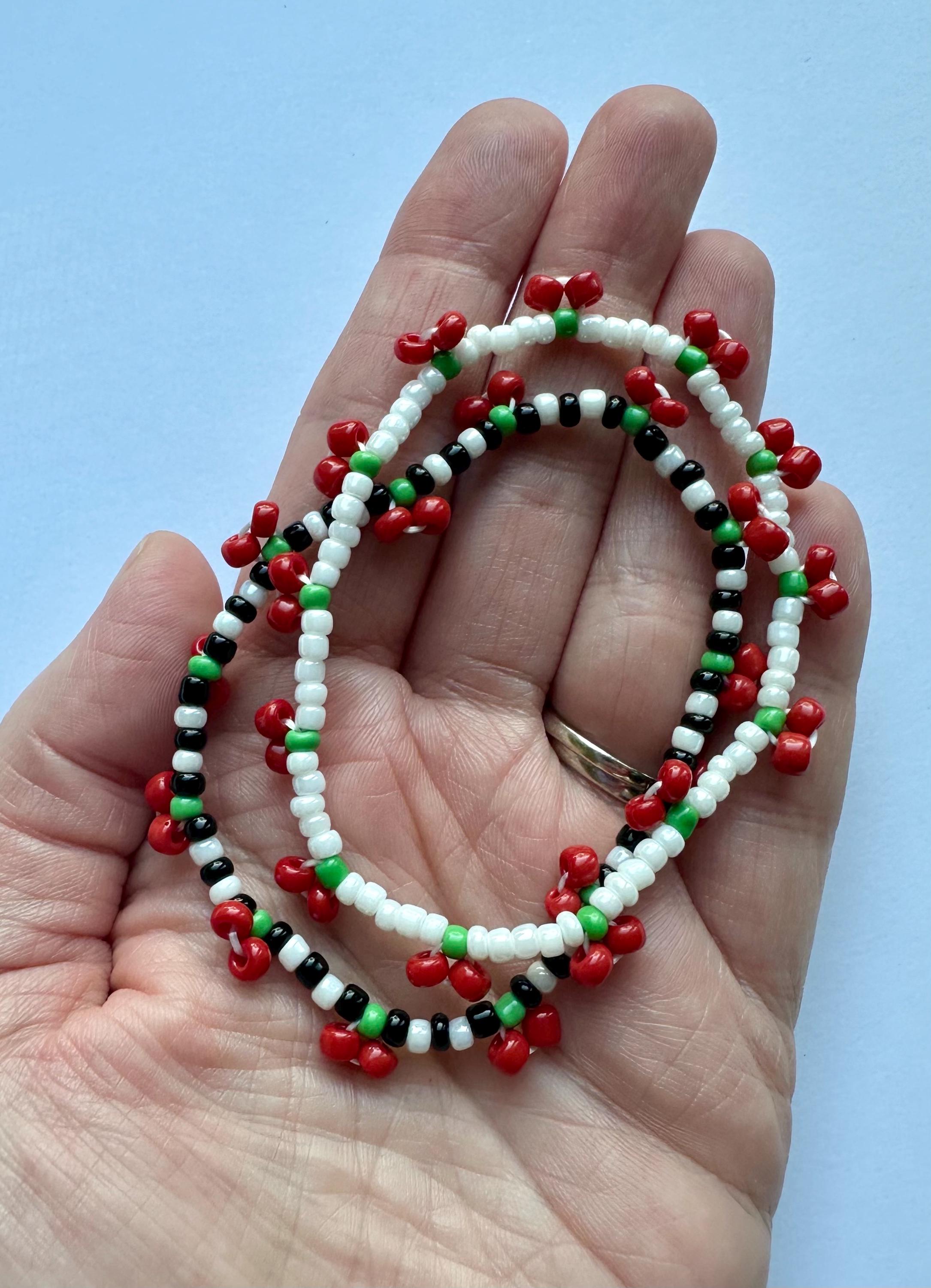 Cherry Seed Bead Bracelet | Dainty Cherry Bracelet | Cherry