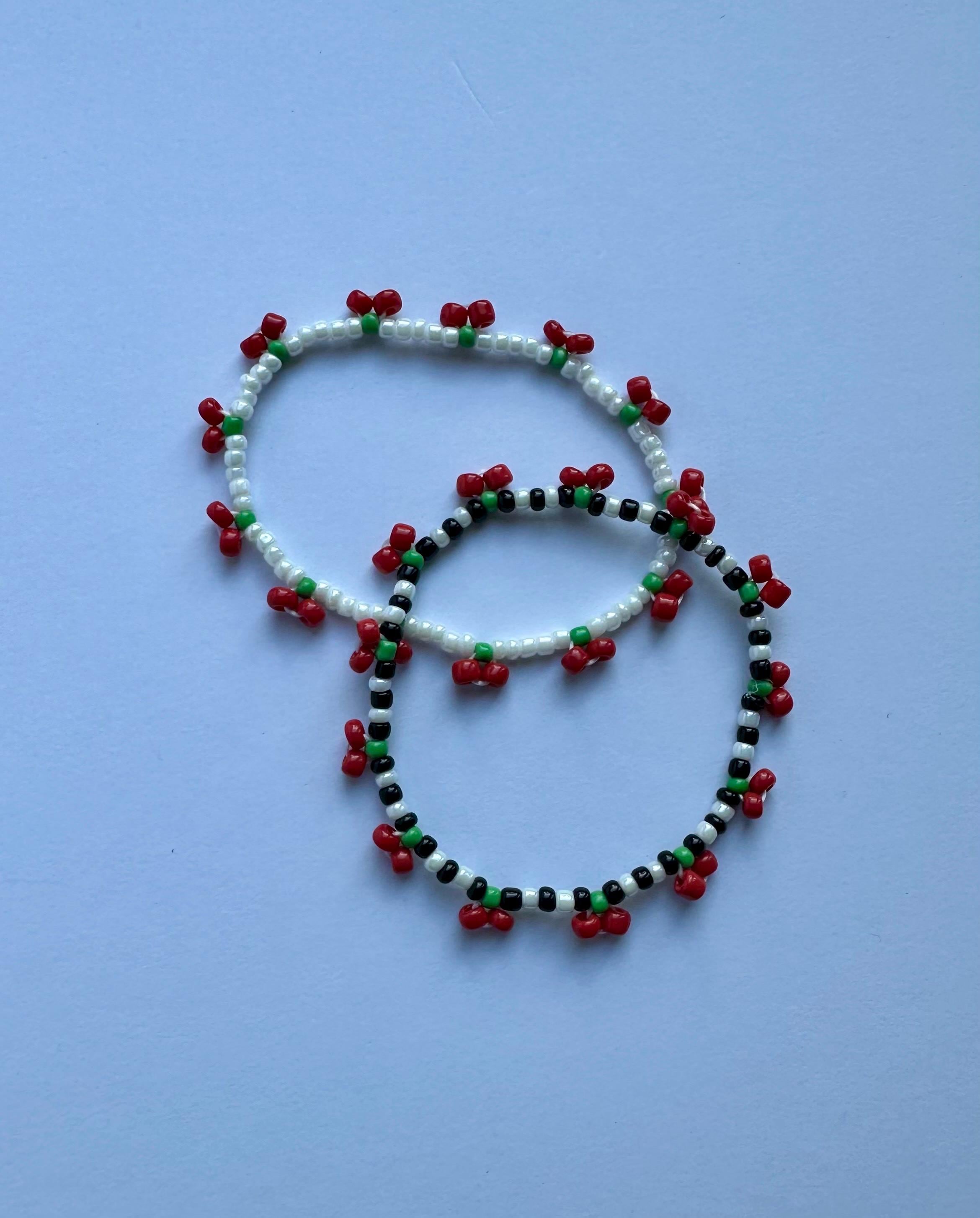 Cherry Seed Bead Bracelet | Dainty Cherry Bracelet | Cherry
