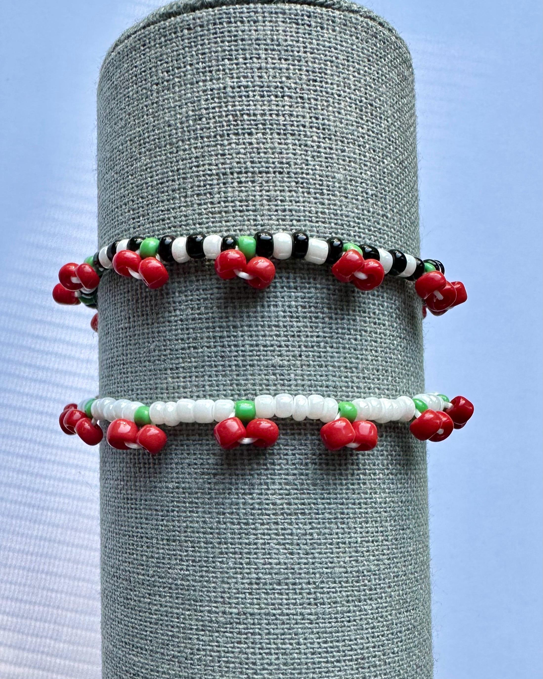 Cherry Seed Bead Bracelet | Dainty Cherry Bracelet | Cherry