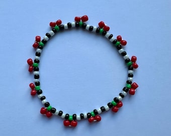 Cherry Seed Bead Bracelet | Dainty Cherry Bracelet | Cherry