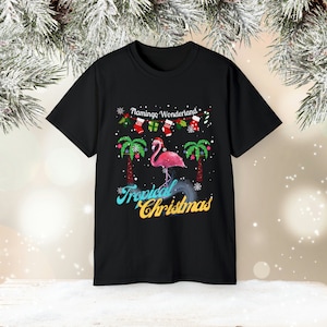 Flamingo Christmas Shirt, Christmas Flamingo Shirt, Retro Christmas Shirt, Beach Christmas Shirt, Tropical Christmas Shirt, Christmas Tee