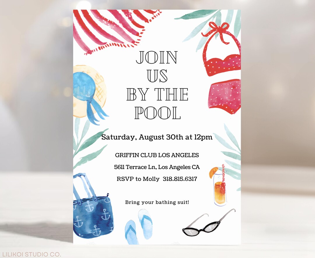 Editable Pool Party Invitation Adult Summer Birthday Pool Etsy