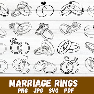 Marriage Rings Svg Bundle, Ring Svg, Wedding Svg, Clipart, Silhouette, Cricut, Engagement Ring SVG, Marriage Svg