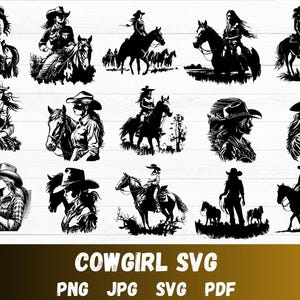 Cowgirl SVG Bundle, Retro Cowgirl Svg, Country Western Vector, Cowgirl Silhouette, Western Svg, Vintage Cowgirl Svg, Rocker Svg, Cowgirl Png