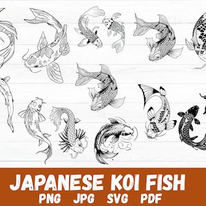 Japanese koi fish svg, koi fish clipart, koi carps svg, japanese carp clipart, chinese fish clipart, koi fish cricut, koi carp png cut file.