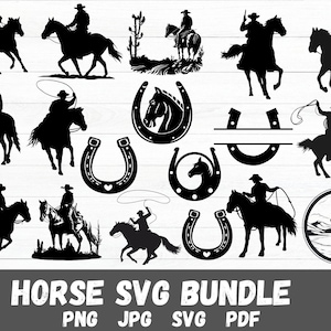 Horse SVG Bundle: Head, Heart, Horseshoe Silhouette (Digital Download)