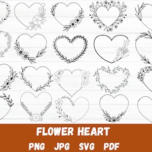 FLOWER HEART Svg BUNDLE Floral Frame Png Botanical Heart Border Svg ...