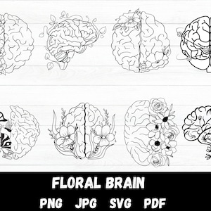 Floral brain svg, brain flowers clipart, mental health svg, mind health cricut, anatomy svg, floral brain png, self love png, awareness png