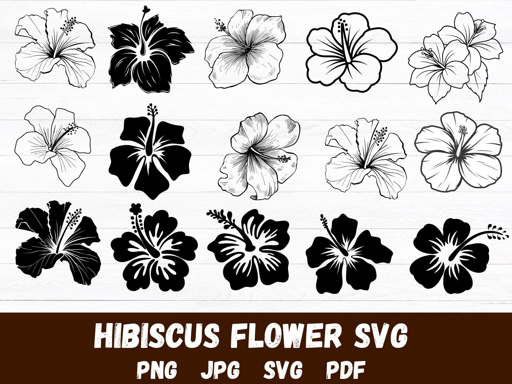 Hibiscus Flower SVG Bundle: Tropical Leaves, Jungle Clip Art ...