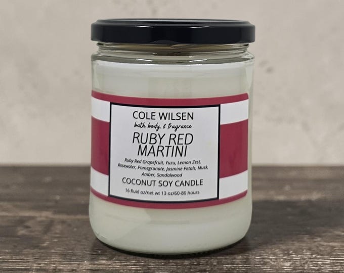 Ruby Red Martini Scented Candle with Wooden X Wick