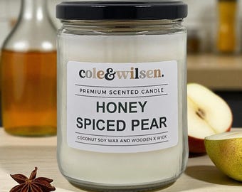 Honey Spiced Pear Scented Candle with Wooden X Wick