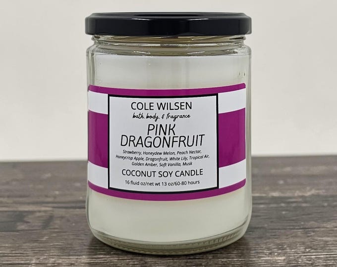 Pink Dragonfruit Scented Candle with Wooden X Wick