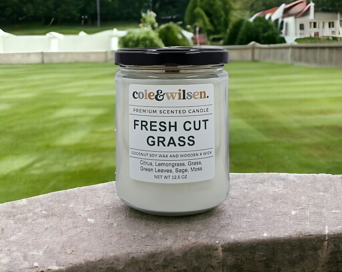 Fresh Cut Grass Coconut Soy Candle with Wooden X Wick - 16 oz