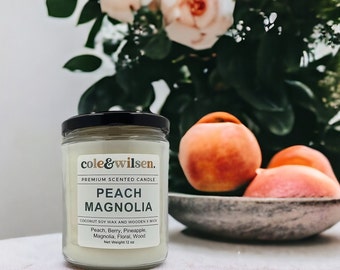 Peach Magnolia Coconut Soy Candle with Wooden X Wick