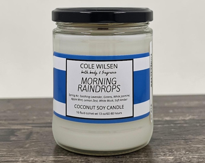 Morning Raindrops Scented Candle with Wooden X Wick
