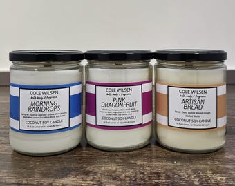 16 Oz Coconut Soy Candle with Wooden X Wick, Choose Your Scent