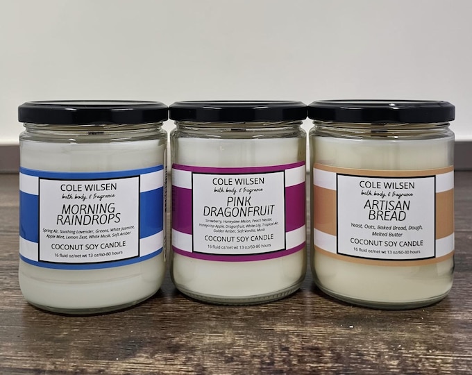 16 Oz Coconut Soy Candle with Wooden X Wick, Choose Your Scent