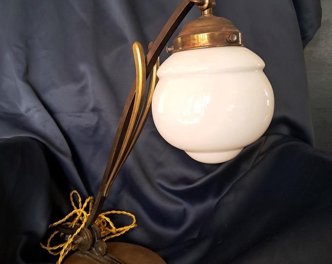 Featured listing image: Antique table lamp, Art Nouveau, brass and opaline glass