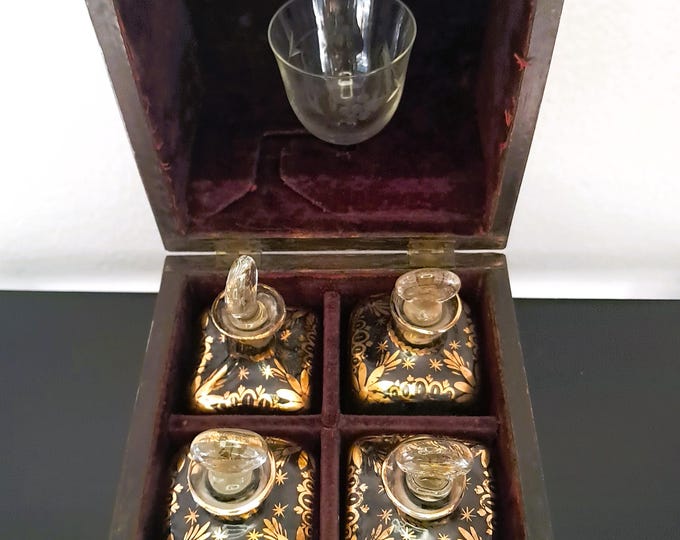 Featured listing image: Antique liqueur box, 1800–1840 (Biedermeier), mahogany veneer, gold paint
