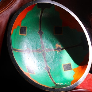 Handmade vintage wooden bowl, hand-painted